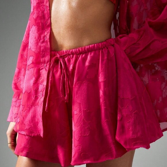 Hot Pink Chic Women's Chiffon 2 piece top and shorts Co-Ord Set - Picture 4 of 6